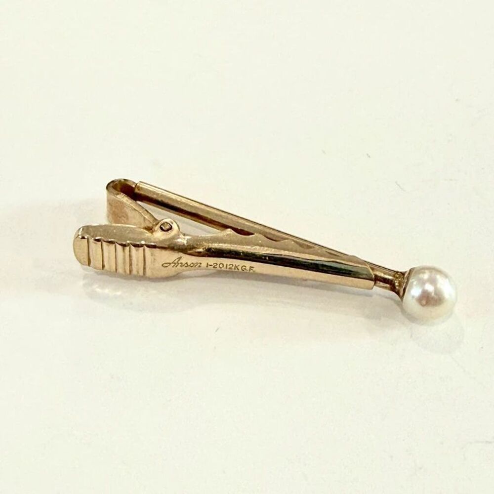Vintage Anson Pearl tie clip gold filled I-2012K G.F.
